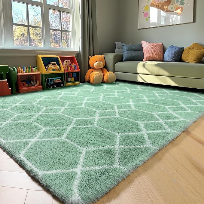 ONASAR Rugs for Living Room Bedroom, 5x8 Fluffy Sage Green and White Area Rug - Image 9