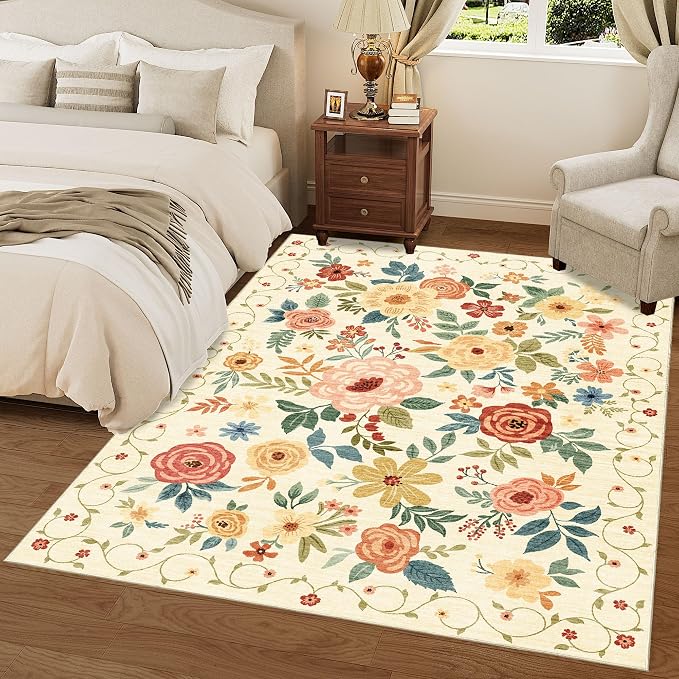 DUKINO 4x6 Area Rug, Lightweight Non Slip Washable Floral Rug, Indoor Low Pile - Image 9