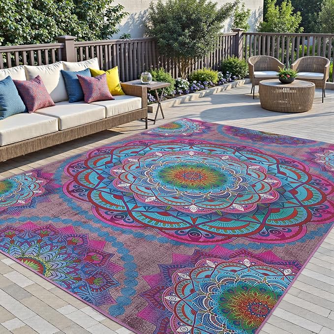 Arenarug Meditation Indoor Outdoor Rug 8x10 ft Mandala Pattern Rug Boho Style - Image 7