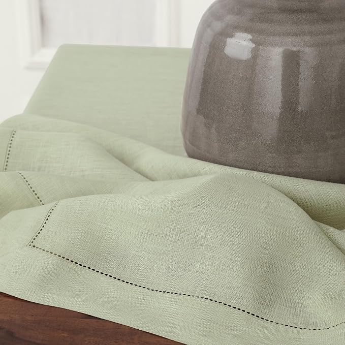 Solino Home 100% Linen Table Runner Green, Classic Hemstitch 14 x 72 in | Table - Image 9