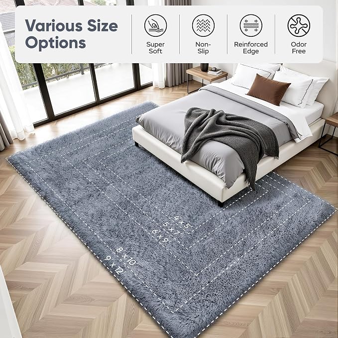 Area Rug for Living Room Bedroom: 5x7 Grey Soft Fluffy Shag Upgrade Non-Slip - Image 9