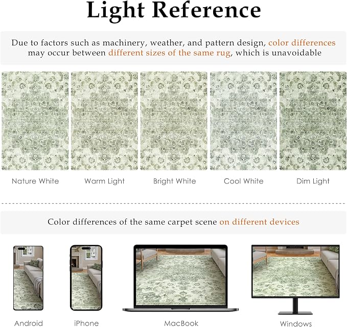 10x12 Neutral Area Rug Green Vintage Living Room Bedroom Washable Carpet - Image 9
