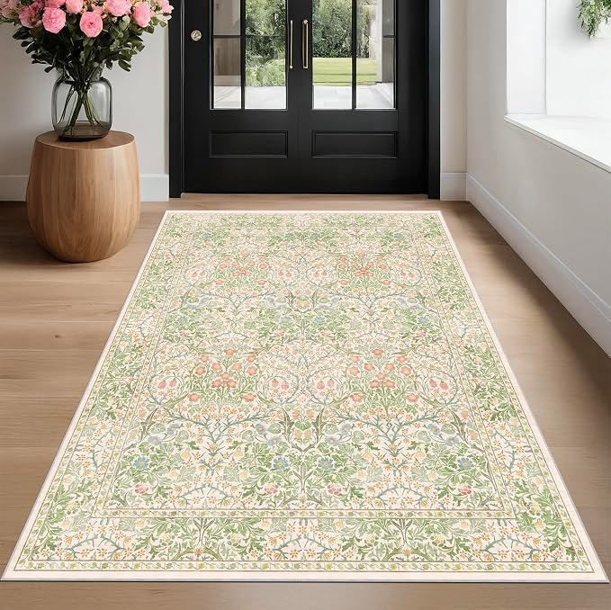 Hazo Haus Beige Green Bedroom Rug 5x7 Area Rug - Image 9