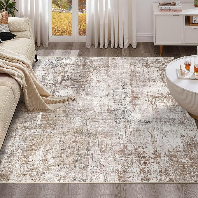 UERMEI Square Area Rugs : Washable 6x6 Neutral Modern Abstract Carpet - Image 9
