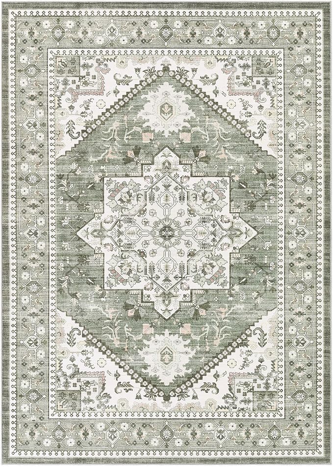8x10 Vintage Area Rug: Washable Neutral Soft Non Slip Thin Large Floor Carpet - Image 9