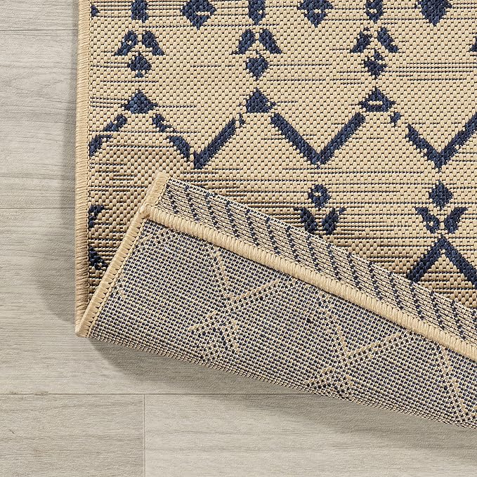 JONATHAN Y Moroccan Geometric Indoor Outdoor Runner Rug 2X10 Beige/Navy - Image 6