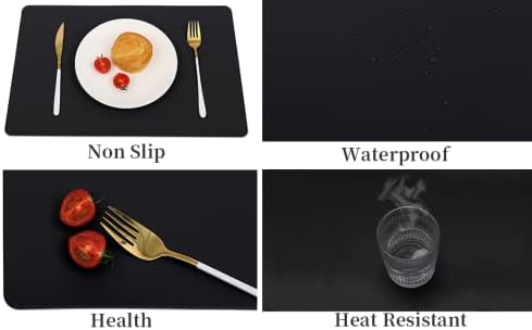 Vinjiasin Placemats Set of 4 Black Leather Place Mats Waterproof Wipeable Heat - Image 8