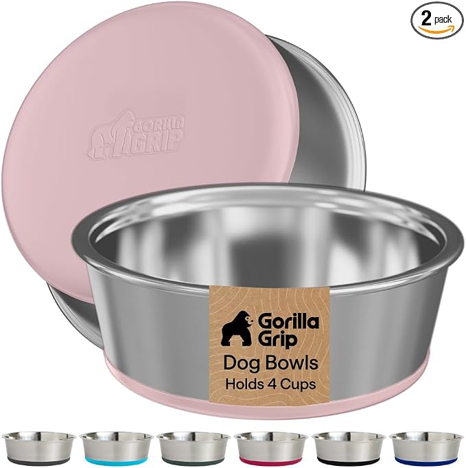GORILLA GRIP Dog Bowls, Food Grade 304 Stainless Steel, Holds 4 Cups Each Food by Unknown