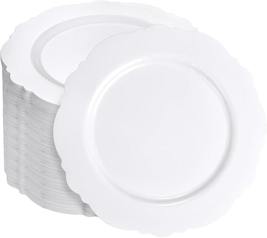 60pcs White Plastic Dessert Plates -7.5inch Baroque White Disposable by WDF