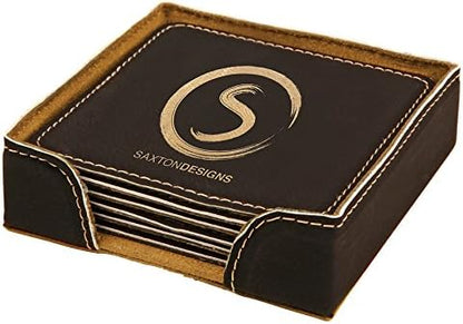 Custom Engraved Coasters | Personalized Leather Coaster | Set of 6 | Drink by AMERICAN+PERSONALIZED