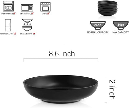 Selamica Porcelain 8.6 inch Salad Pasta Bowls Set of 6, 34 OZ Bowls Plates - Image 3