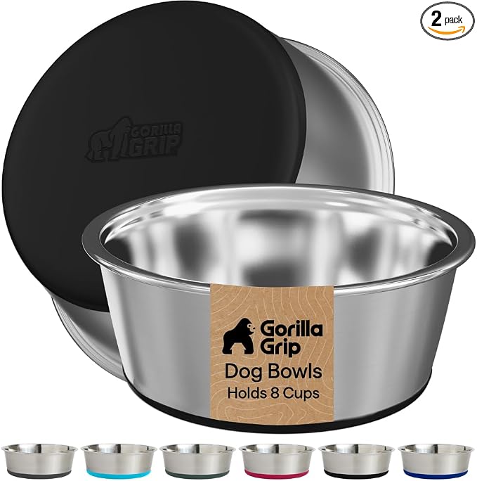 GORILLA GRIP Dog Bowls, Food Grade 304 Stainless Steel, Holds 8 Cups Each Food by Unknown