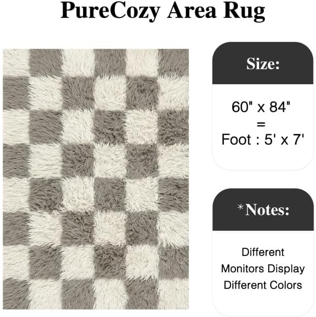 PureCozy Checkered Rug 5x7 for Living Room, Modern Grey Shag Rug Shag Rug Super - Image 2
