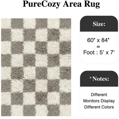 PureCozy Checkered Rug 5x7 for Living Room, Modern Grey Shag Rug Shag Rug Super - Image 2