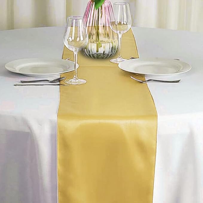 15 Pack Gold Satin Table Runners 12x108 Inches | Silk and Smooth Fabric - Image 2