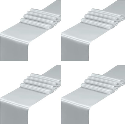 SiinvdaBZX 4 Pcs Silver Satin Table Runner 12 x 108 inches Long | Bright Smooth by SiinvdaBZX
