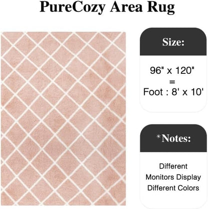 PureCozy 8x10 Checkered Rug for Living Room Pink and White Modern Soft Area Rug - Image 3