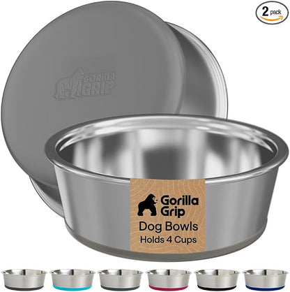 GORILLA GRIP Dog Bowls, Food Grade 304 Stainless Steel, Holds 4 Cups Each Food by Unknown