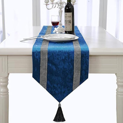 Fancy Blue Table Runner, Ombre Velvet, Double-Layer, Modern Style - Image 4