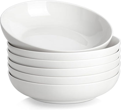 MALACASA 8.85" Large Pasta Bowls, 42 OZ White Salad Bowls Soup Bowls, Porcelain by MALACASA