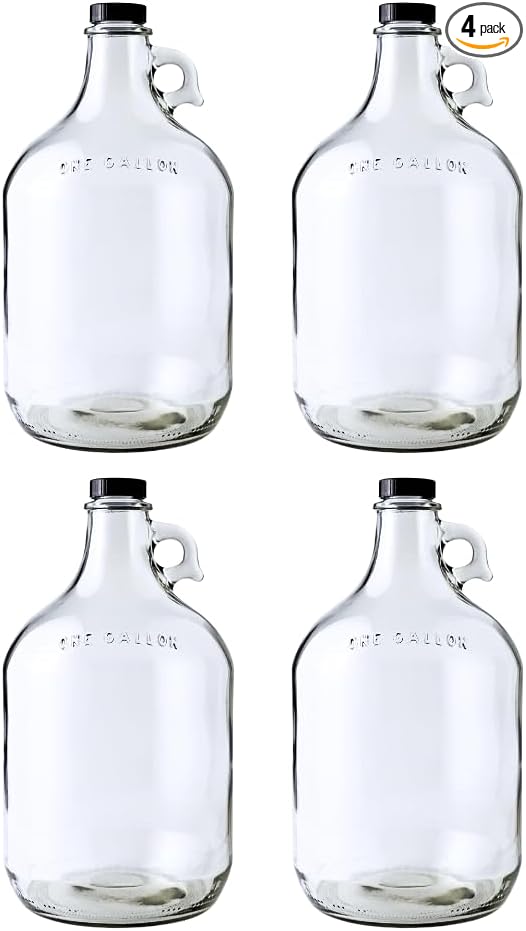 1 Gallon Glass Jug 4 Pack with Polyseal Caps | 128 oz | Laundry container | by Unknown
