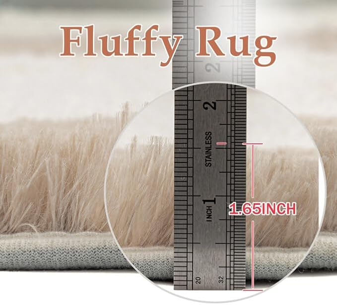PureCozy Beige 6x9 Area Rugs for Living Room Soft Shag Checkered Large Rug - Image 6