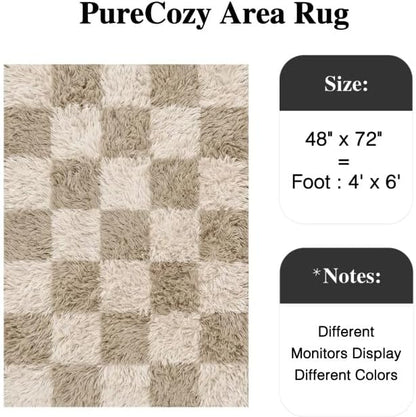 PureCozy Beige 4x6 Area Rugs for Kids Room Soft Shag Checkered Rug Modern - Image 2