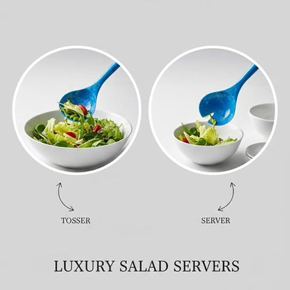 SS CRAFTS INDIA Premium 12" Ocean Blue Swirl Resin Salad Servers | Set of 2 - Image 5