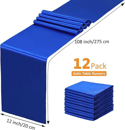 SiinvdaBZX 12 Pcs Royal Blue Satin Table Runner 12 x 108 inches Long | Bright - Image 4