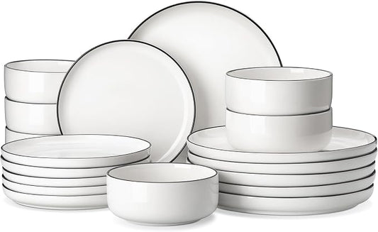 MALACASA 18 Pcs Porcelain Plates and Bowls Sets, Dinnerware Set by MALACASA
