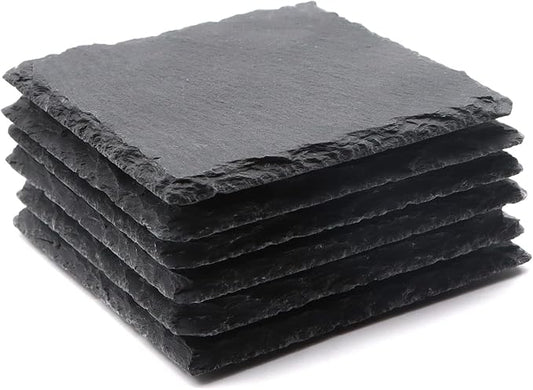 VIBRATITE 6 Pack 4 Inch Square Black Slate Drink Coasters | Laser Engraving by VIBRATITE