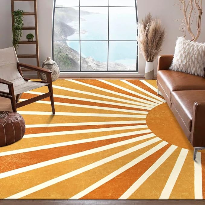 Lahome Sun Print Washable Area Rugs 9x12 Living Room Non-Slip Backing by Lahome
