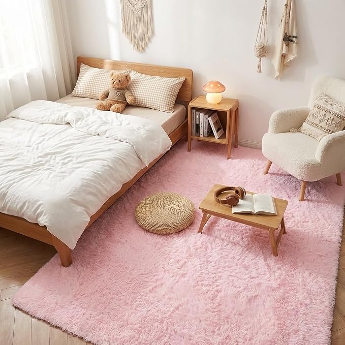 Mugorn Pink Fluffy Soft Rugs for Girls Bedroom, 8x10 Ft Large Shaggy Area Rugs - Image 6