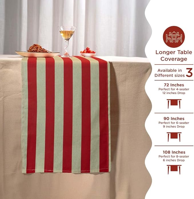 Folkulture Fall Table Runner 72 Inches Long | White & Red Vertical Striped | - Image 6