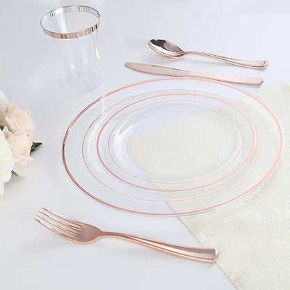 60 Pcs Rose Gold Plastic Plates, Disposable Party Set Include: 60 Clear Plastic - Image 4