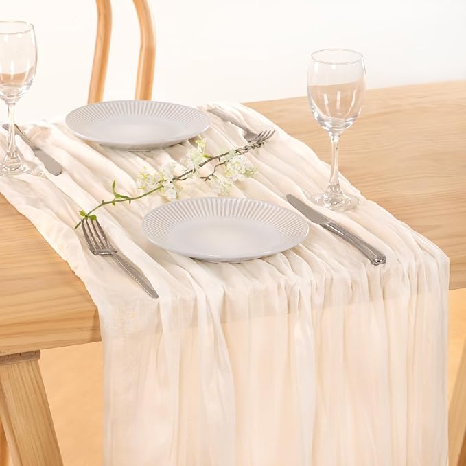 3 Pack Ivory White Cheesecloth Table Runner Rustic Gauze Centerpiece | - Image 2
