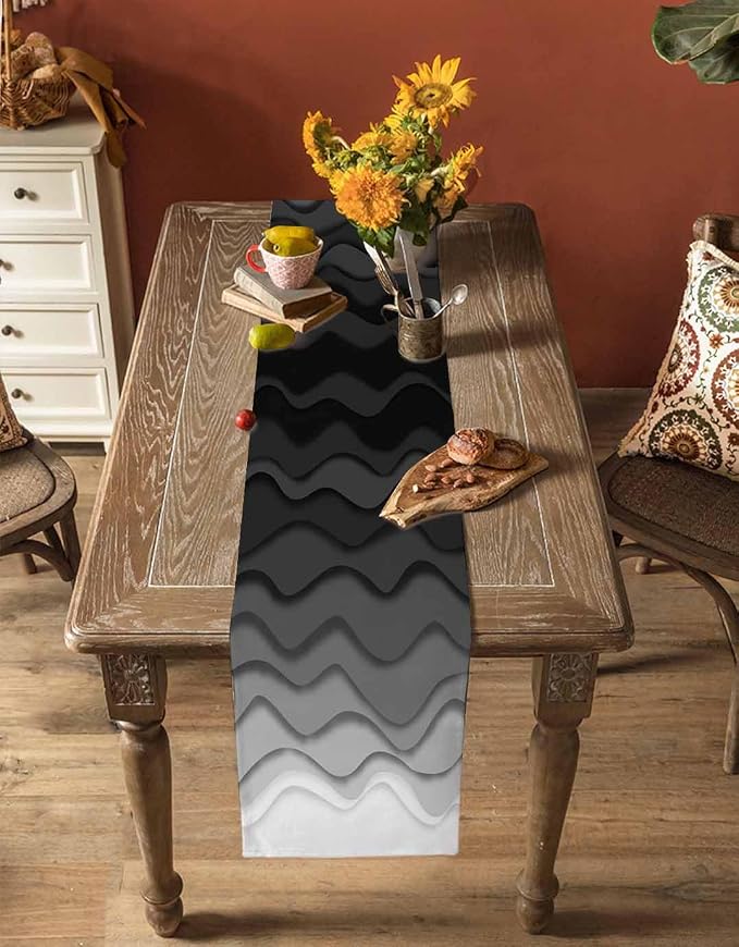 Grey Ocean Table Runners 60 Inches Long, Cotton Linen Fabric Table Runner - Image 4