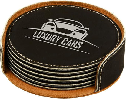 Custom Engraved Coasters | Personalized Leather Coaster | Set of 6 | Drink by AMERICAN+PERSONALIZED