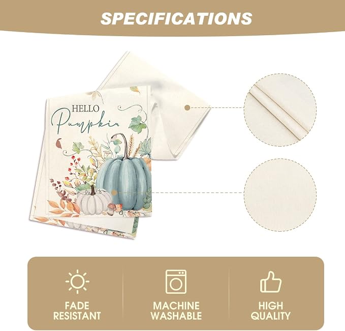 Artoid Mode 210 GSM Fall Table Runner 13x60 Inch Home Party Decor | Aqua Hello - Image 5