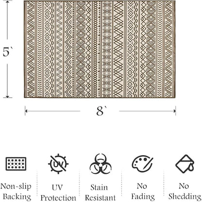 Outdoor Rug Carpet 5x8 ft, Flatweave Textured Outdoor Patio Rug Non Slip Indoor - Image 2