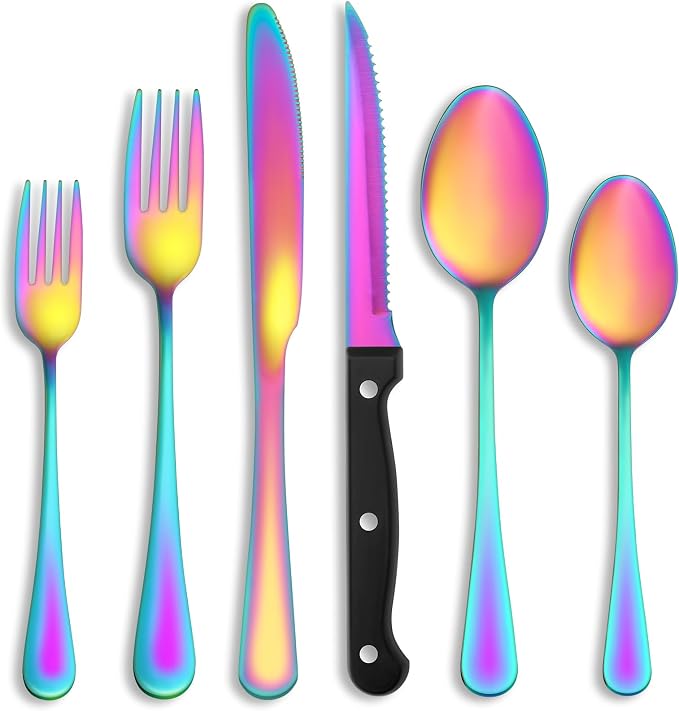 24 Pcs Rainbow Silverware Set by MUTNITT