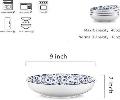 Selamica Porcelain 40oz Large Serving Bowls 9 inch Big Pasta Bowls Set of 4 - Image 2