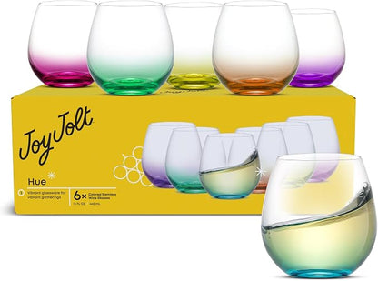 JoyJolt Hue Stemless Wine Glass Set, Large 15 oz Stemless Wine Glasses Set of 6 - Image 8