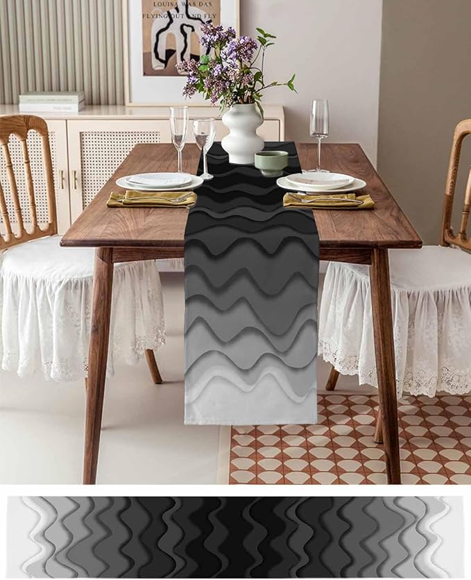 Grey Ocean Table Runners 60 Inches Long, Cotton Linen Fabric Table Runner - Image 6