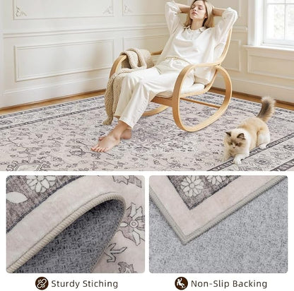 6x9 Area Rugs for Living Room: Vintage Boho Neutral Washable Rug Indoor Soft - Image 4