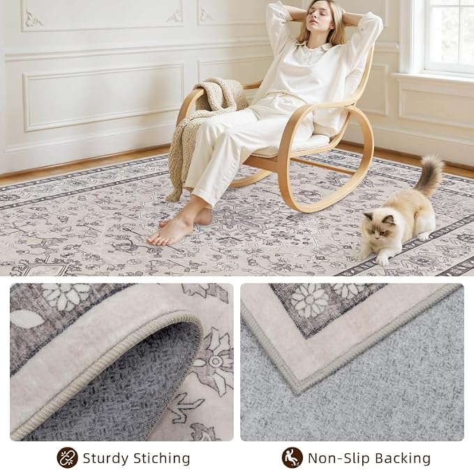 Area Rugs 9x12 Living Room: Vintage Boho Neutral Washable Rug Indoor Soft Large - Image 4