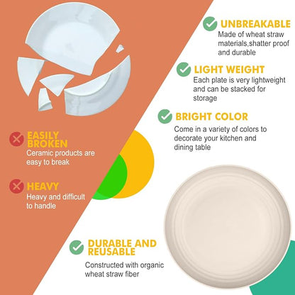 Wheat Straw Plates 8 PCS Unbreakable Dinner Plates - Image 6