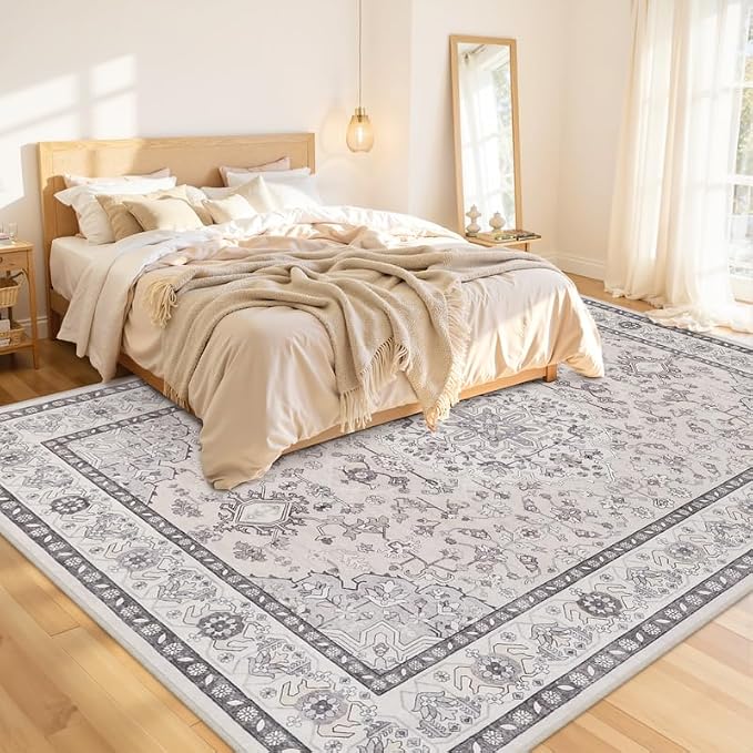 Area Rugs 9x12 Living Room: Vintage Boho Neutral Washable Rug Indoor Soft Large - Image 2