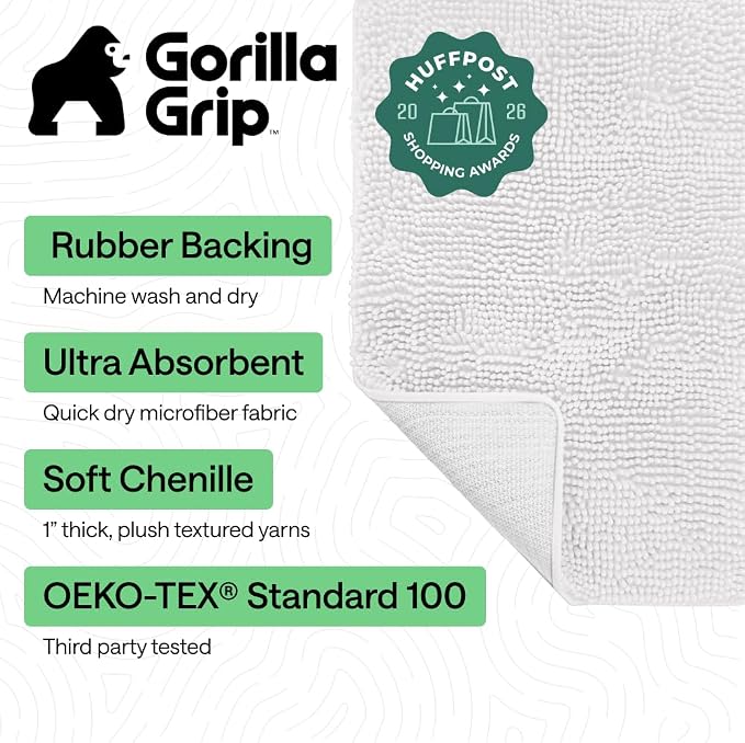 GORILLA GRIP Bath Rug Mat 70x24, Thick Soft Absorbent Chenille, Quick Dry - Image 2