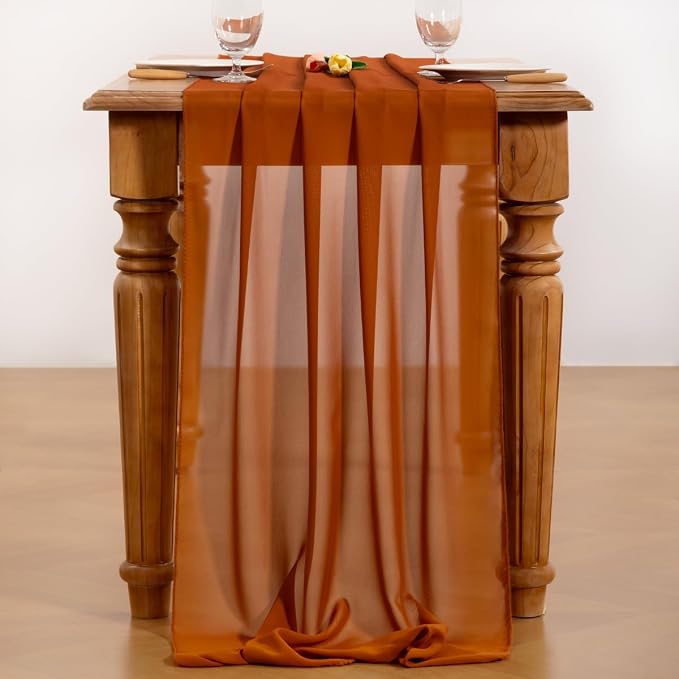Terracotta Chiffon Table Runner Summer Boho Wedding Birthday Party Decor | 14ft - Image 4